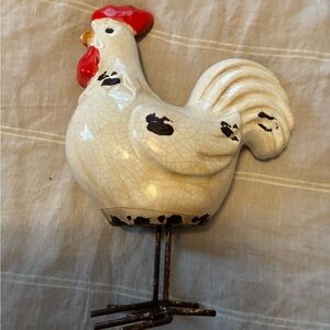 Ceramic Rooster Figurine - White and Red
